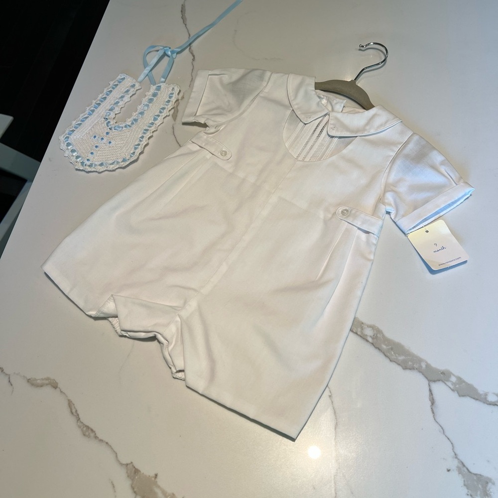 White Baby Romper with Collar 9M - great for baby photoshoot or baptism